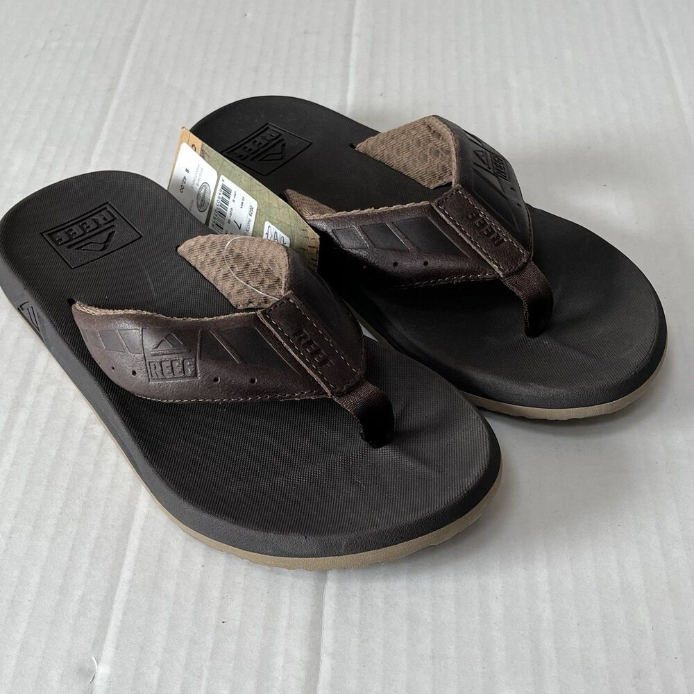 REEF Cushion Phantom LE Men's Flip Flop Leather Straps Soft Black/Brown Size 7